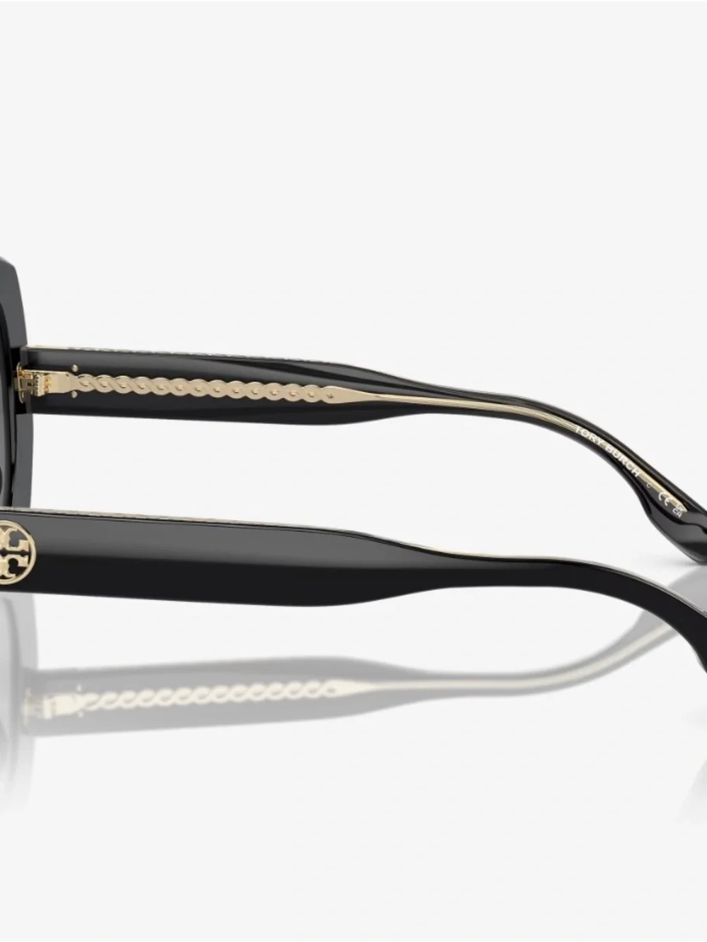 Tory Burch Black Square Oversized Sunglasses with Logo Temples